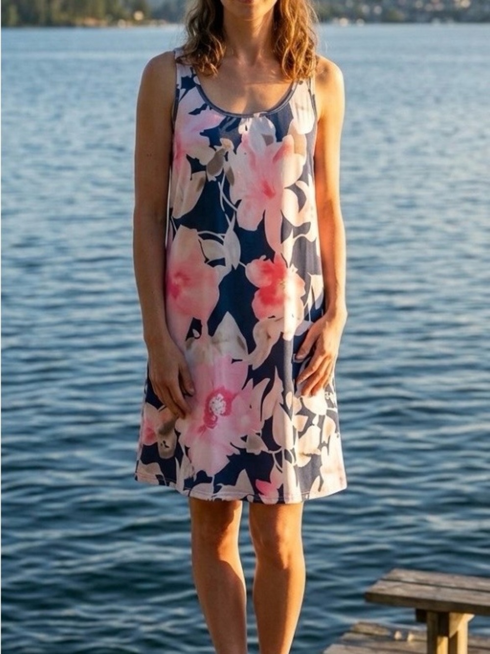 👗NWOT Hibelle Floral Scoop Neck Dress with Pink and Cream Blooms Size XL